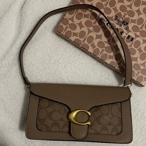 Taupe Brown Signature Canvas Shoulder Bag with Gold Hardware crossbody